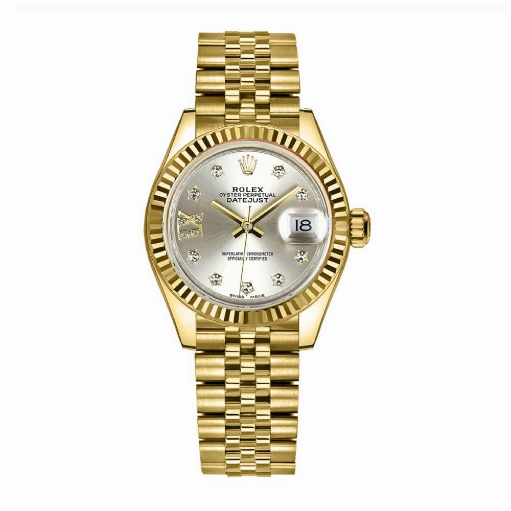 Rolex Lady Datejust 28mm - Ref: 279178-0004 - Silver Dial, 18K Yellow Gold Jubilee Bracelet Women's Watch