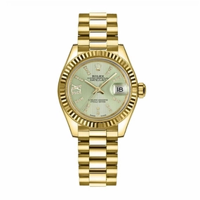 Rolex Lady-Datejust 28mm - Ref: 279178-0007 - Linden Green Diamond Dial, 18K Yellow Gold President Bracelet Women's Watch