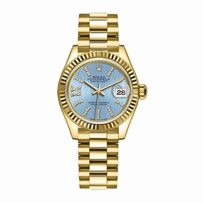 Rolex Lady-Datejust 28mm - Ref: 279178-0009 - Cornflower Blue  Diamond Dial, 18K Yellow Gold President Bracelet Women's Watch