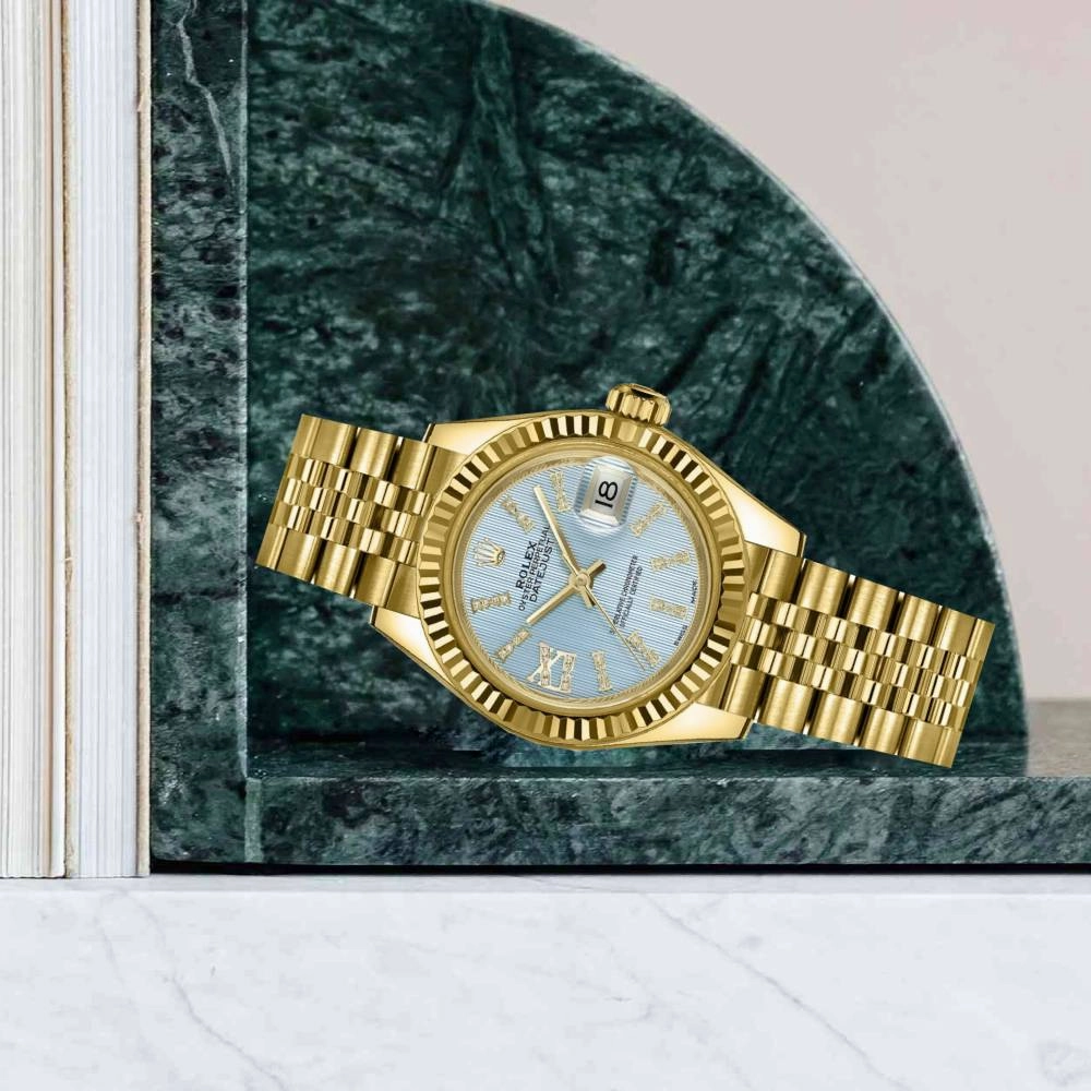 Rolex Lady-Datejust 28mm - Ref: 279178-0010 - Cornflower Blue  Diamond Dial, 18K Yellow Gold Jubilee Bracelet Women's Watch