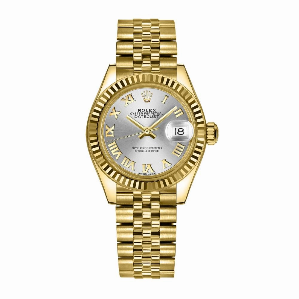 Rolex Lady-Datejust 28mm - Ref: 279178-0021 - Silver Roman Dial, 18K Yellow Gold Jubilee Bracelet Women's Watch