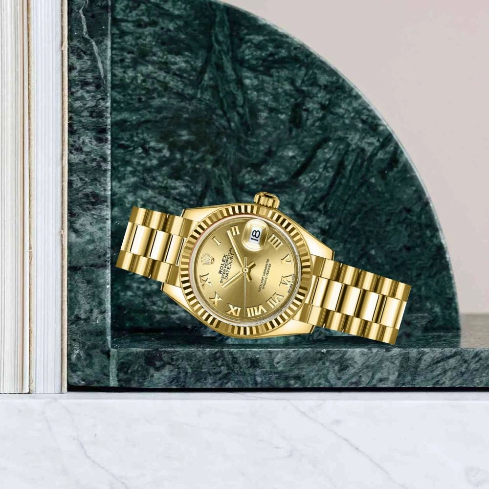 Rolex Lady Datejust 28mm - Ref: 279178-0022 - Champagne Dial, 18K Yellow Gold President Bracelet Women's Watch