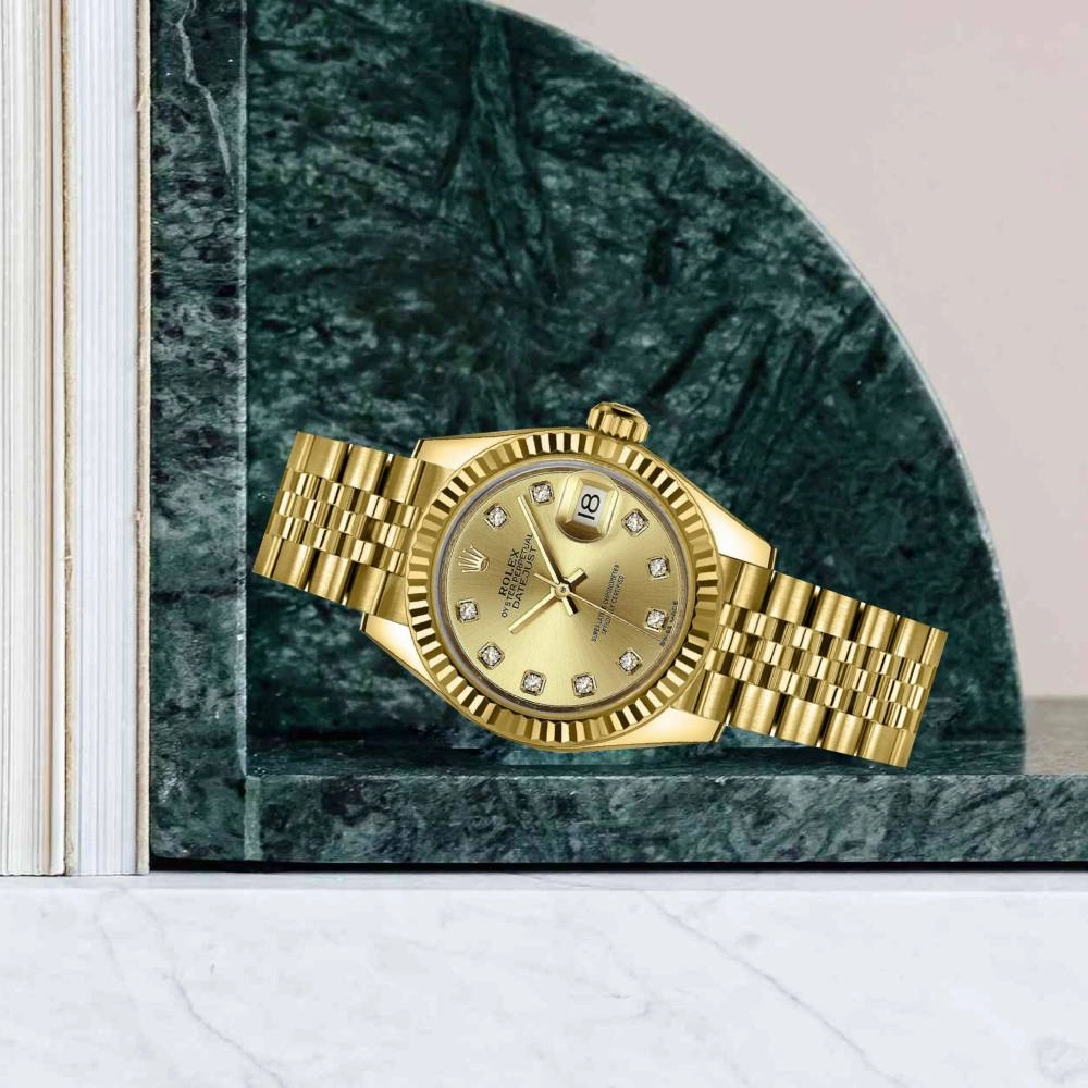 Rolex Lady Datejust 28mm - Ref: 279178-0024 - Champagne Dial, 18K Yellow Gold Jubilee Bracelet Women's Watch