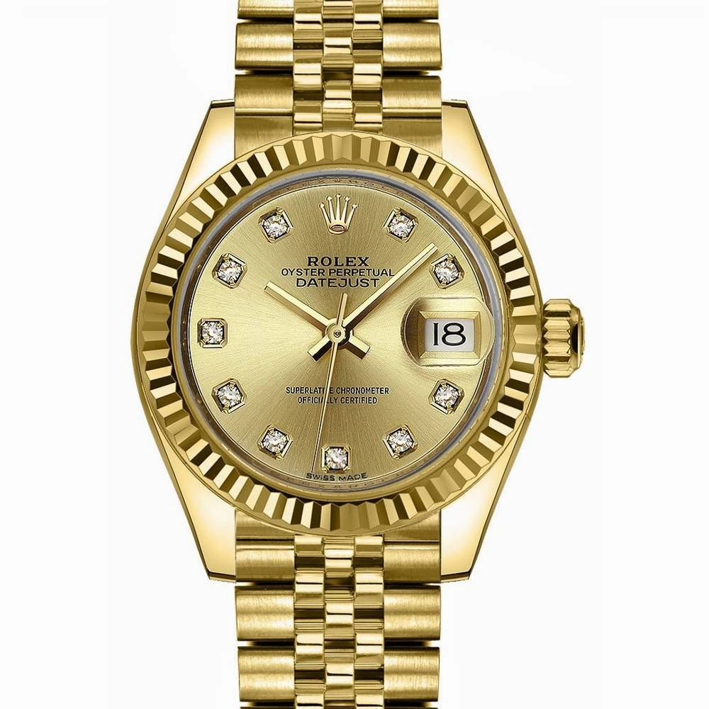 Rolex Lady Datejust 28mm - Ref: 279178-0024 - Champagne Dial, 18K Yellow Gold Jubilee Bracelet Women's Watch