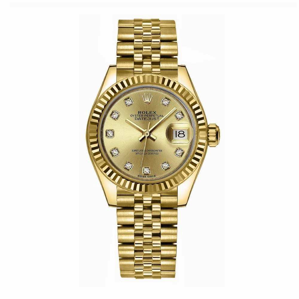 Rolex Lady Datejust 28mm - Ref: 279178-0024 - Champagne Dial, 18K Yellow Gold Jubilee Bracelet Women's Watch