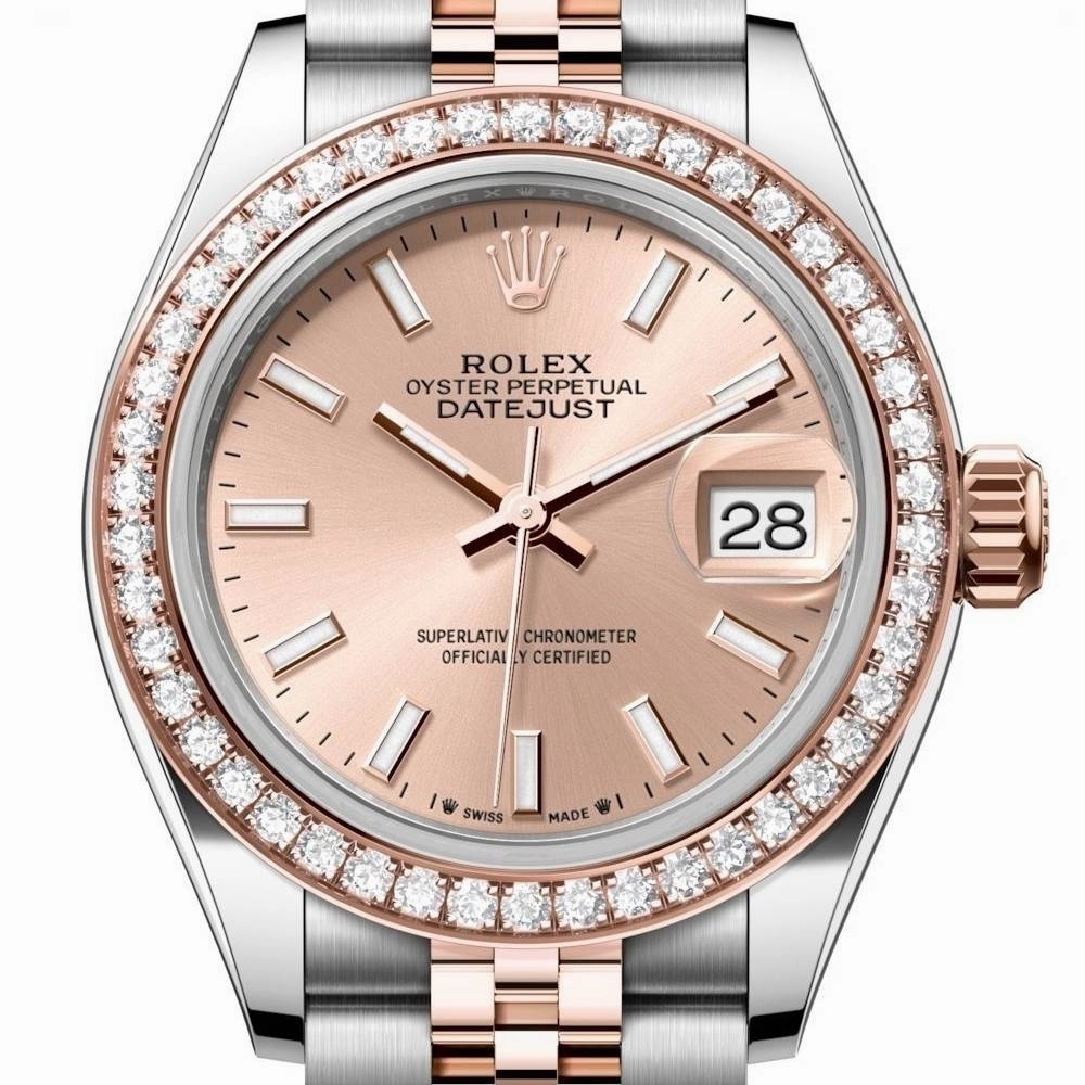 Rolex Lady-Datejust 28mm - Ref: 279381rbr-0023 - Rose Stick Dial & Diamond Bezel, Two Tone Stainless Steel & 18K Rose Gold Jubilee Bracelet Women's Watch