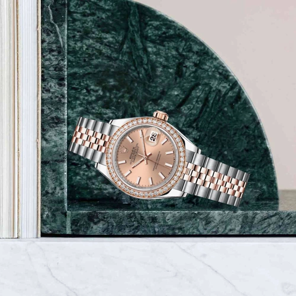 Rolex Lady-Datejust 28mm - Ref: 279381rbr-0023 - Rose Stick Dial & Diamond Bezel, Two Tone Stainless Steel & 18K Rose Gold Jubilee Bracelet Women's Watch