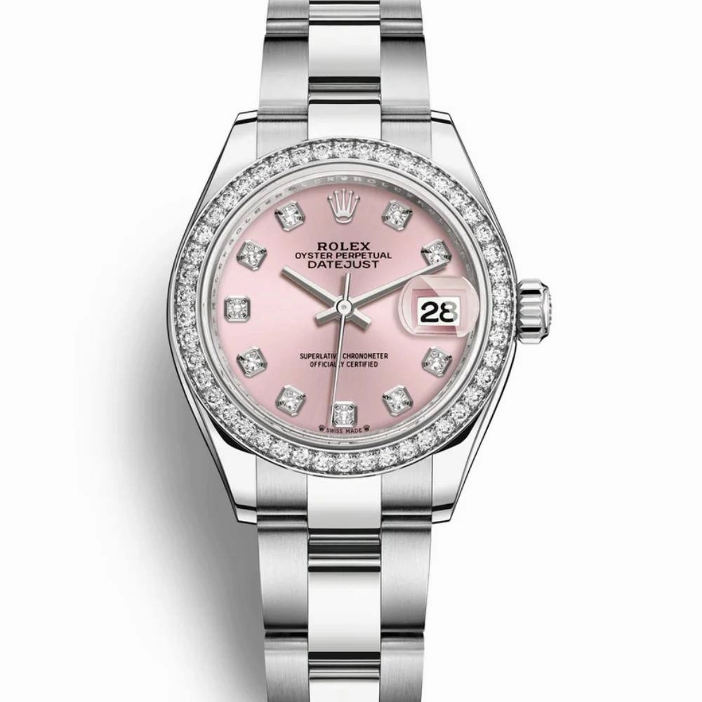 Rolex Lady-Datejust 28mm - Ref: 279384rbr-0004 - Pink Diamond Dial & Diamond Bezel, Stainless Steel Oyster Bracelet Women's Watch