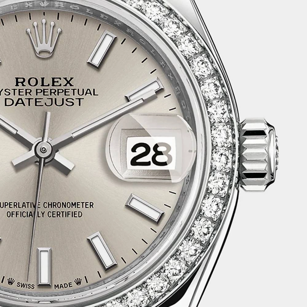 Rolex Lady-Datejust 28mm - Ref: 279384rbr-0008 - Silver Stick Dial & Diamond Bezel, Stainless Steel Oyster Bracelet Women's Watch