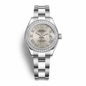 Rolex Lady-Datejust 28mm - Ref: 279384rbr-0010 - Silver Roman Dial & Diamond Bezel, Stainless Steel Oyster Bracelet Women's Watch