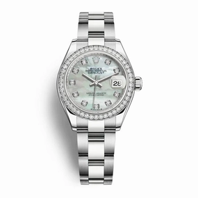 Rolex Lady-Datejust 28mm - Ref: 279384rbr-0012 - White Mother of Pearl Diamond Dial & Diamond Bezel, Stainless Steel Oyster Bracelet Women's Watch