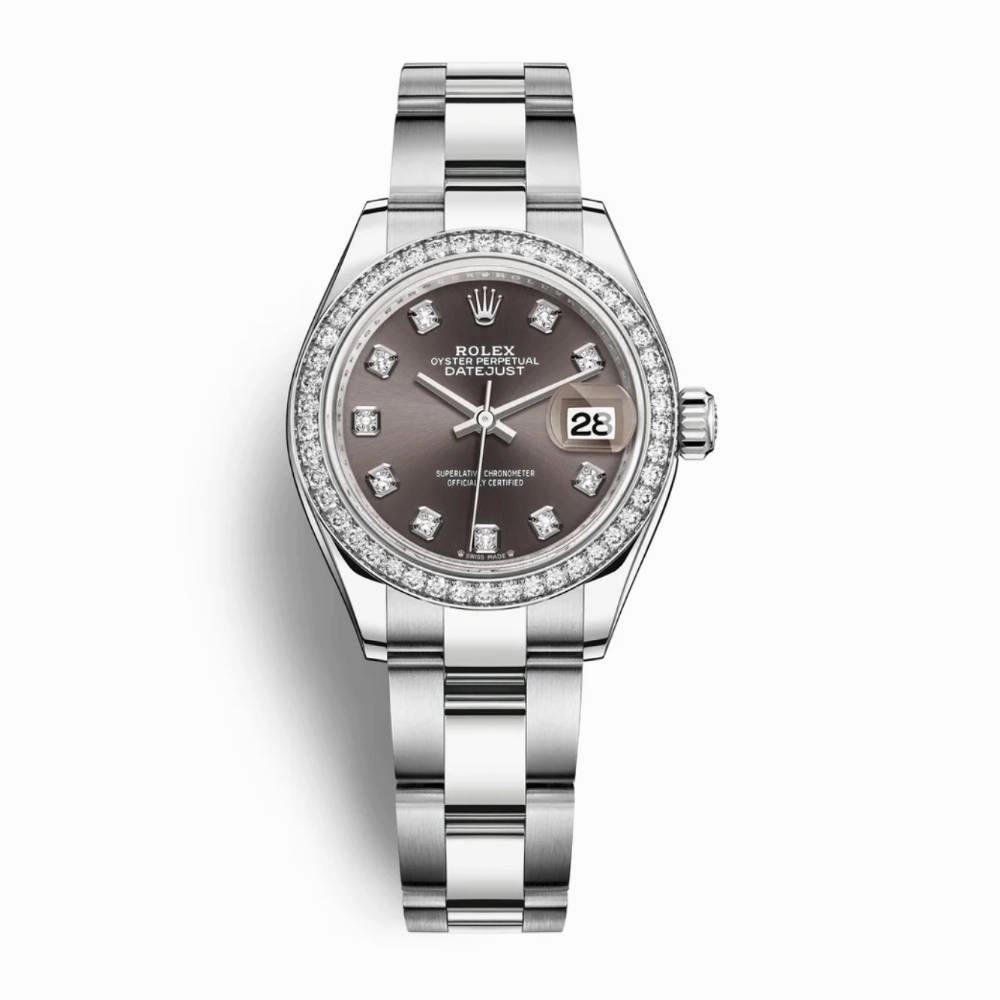 Rolex Lady-Datejust 28mm - Ref: 279384rbr-0018 - Dark Grey Diamond Dial & Diamond Bezel, Stainless Steel Oyster Bracelet Women's Watch