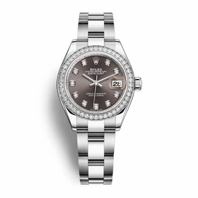 Rolex Lady-Datejust 28mm - Ref: 279384rbr-0018 - Dark Grey Diamond Dial & Diamond Bezel, Stainless Steel Oyster Bracelet Women's Watch