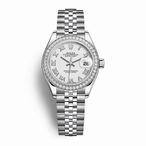 Rolex Lady-Datejust 28mm - Ref: 279384rbr-0019 - White Roman Dial & Diamond Bezel, Stainless Steel Jubilee Bracelet Women's Watch