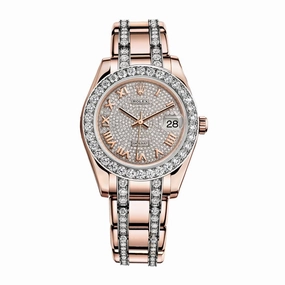 Rolex Pearlmaster 34mm - Ref: 81285-0013 - Pave Roman Diamond Dial, Diamond Bezel & Diamond Case, 18K Rose Gold Diamond Bracelet Women's Watch