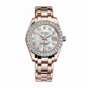 Rolex Pearlmaster 34mm - Ref: 81285-0017 - White mother of Pearl Diamond Dial & Diamond Bezel, 18K Rose Gold Bracelet Women's Watch