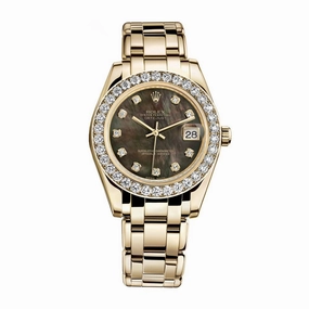 Rolex Pearlmaster 34mm - Ref: 81298-0013 - Black Mother of Pearl Diamond Dial & Diamond Bezel, 18K Yellow Gold Bracelet Women's Watch