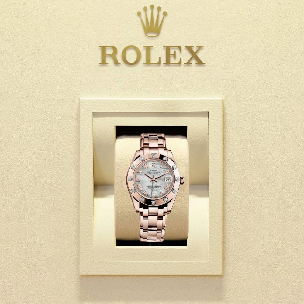 Rolex Pearlmaster 34mm - Ref: 81315-0002 - White mother of Pearl Roman Diamond Dial & Diamond Bezel, 18K Rose Gold Bracelet Women's Watch