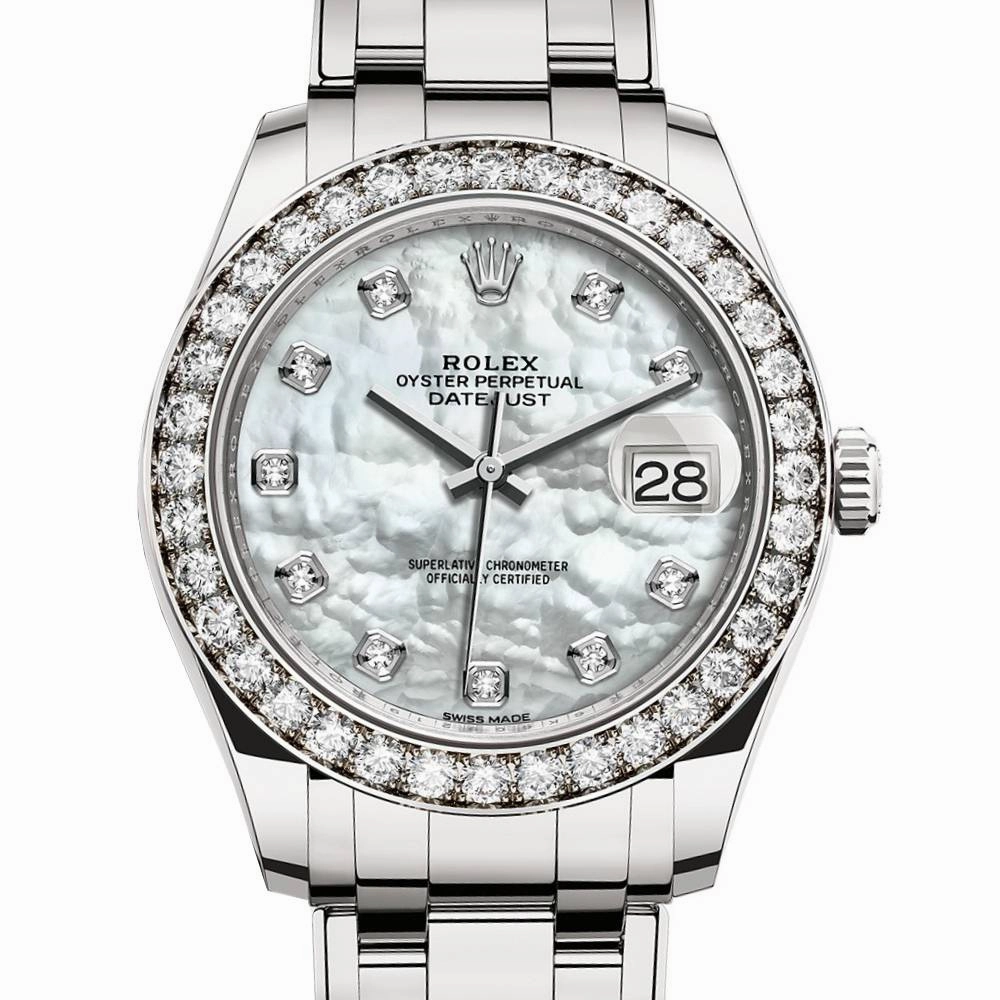 Rolex Pearlmaster 39mm - Ref: 86289-0001 - White mother of Pearl Diamond Dial & Diamond Bezel, 18K White Gold Bracelet Women's Watch