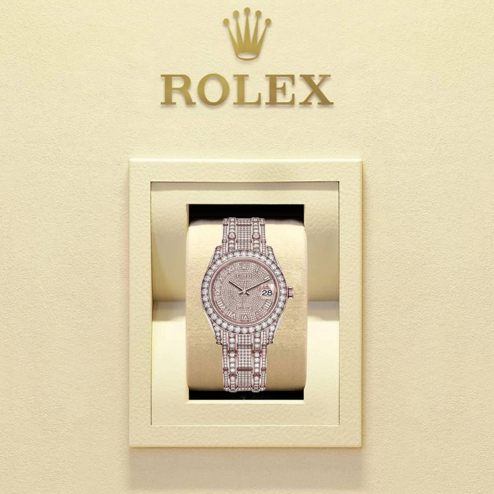 Rolex Pearlmaster 39mm - Ref: 86405rbr-0001 - Pave Roman Diamond Dial, Diamond Bezel & Diamond Case, 18K Rose Gold Diamond Bracelet Women's Watch