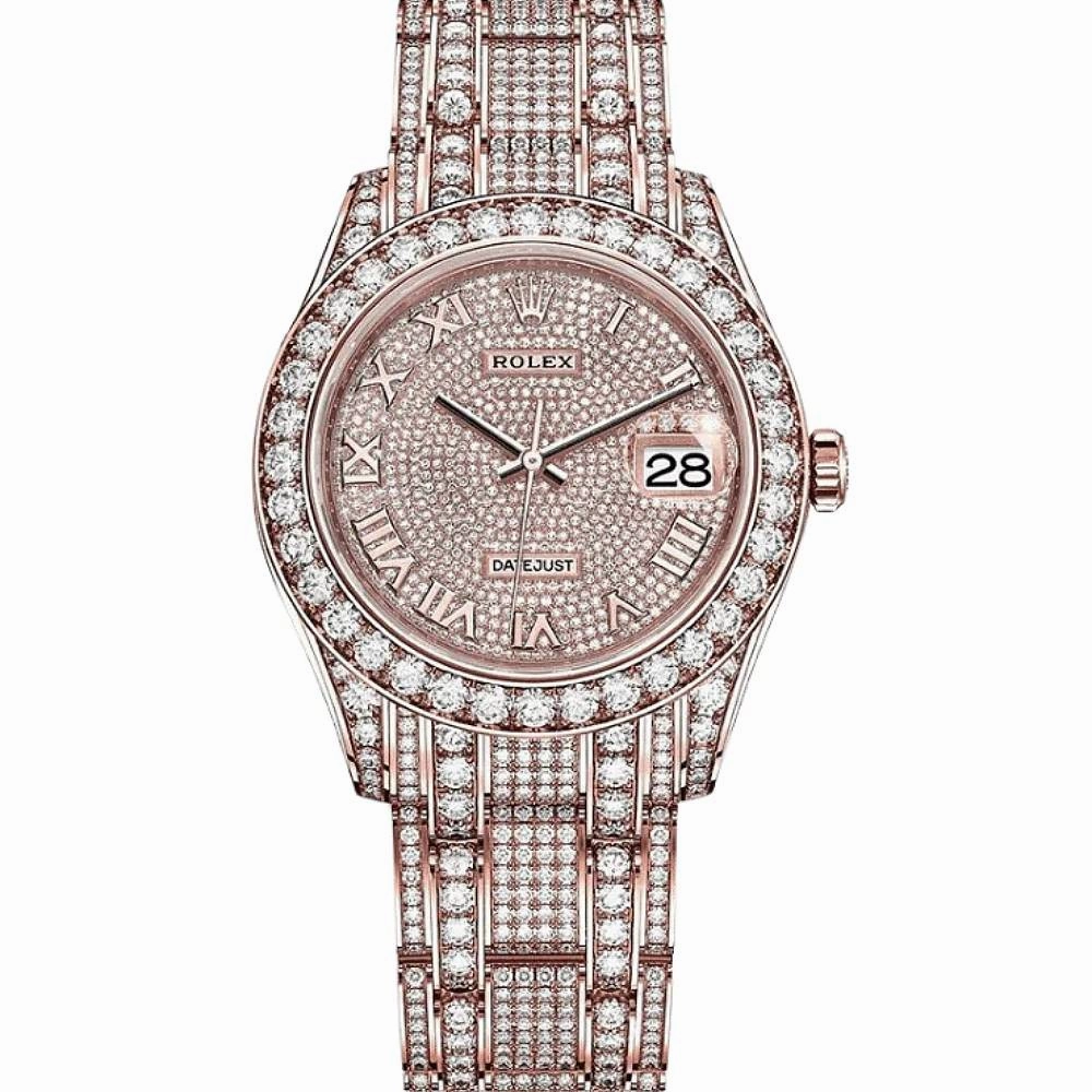 Rolex Pearlmaster 39mm - Ref: 86405rbr-0001 - Pave Roman Diamond Dial, Diamond Bezel & Diamond Case, 18K Rose Gold Diamond Bracelet Women's Watch