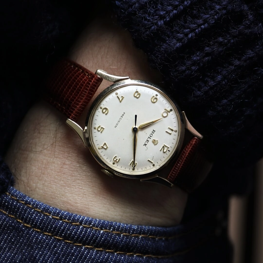 Rolex Precision 9k Gold, 1950's Men's Vintage Dress Watch