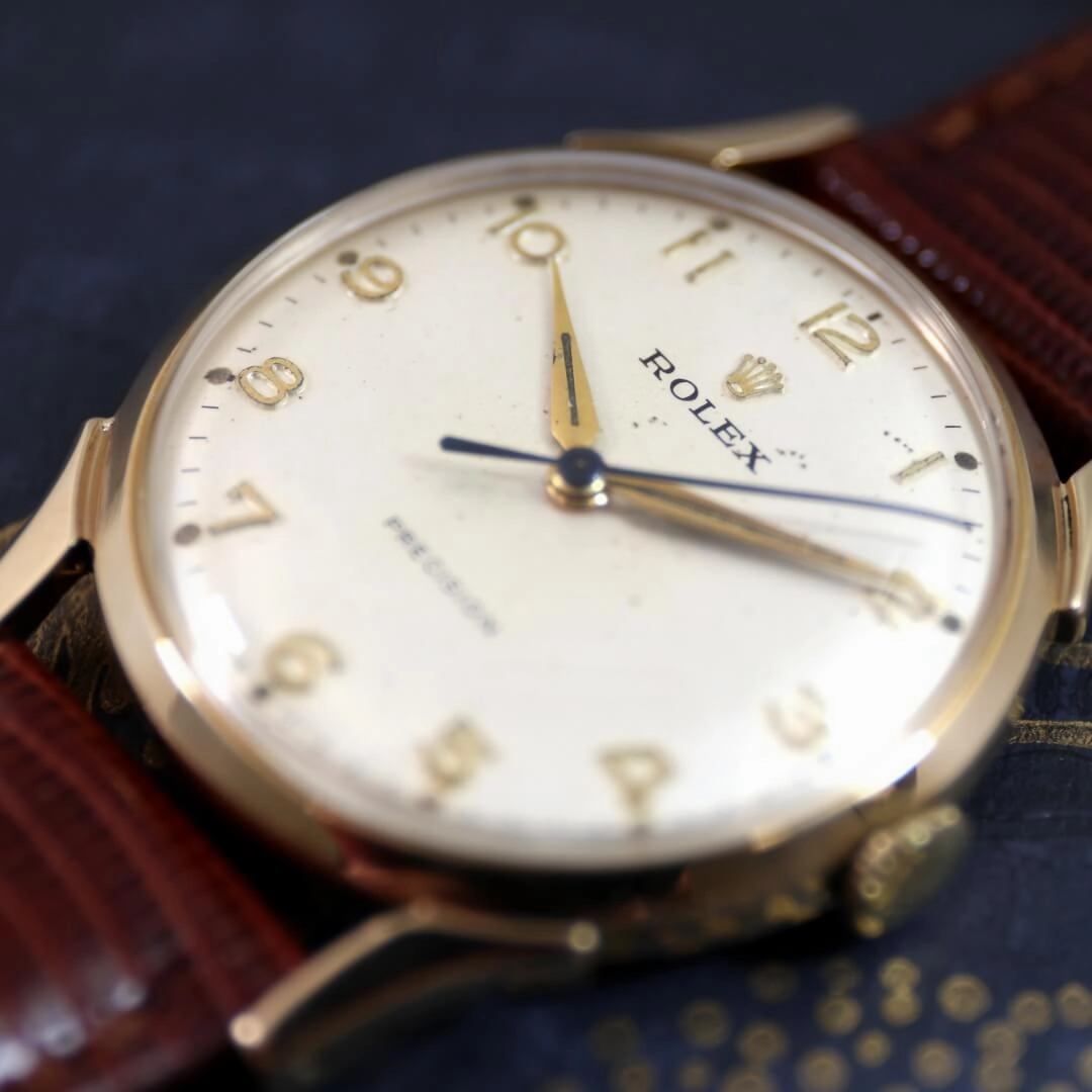 Rolex Precision 9k Gold, 1950's Men's Vintage Dress Watch