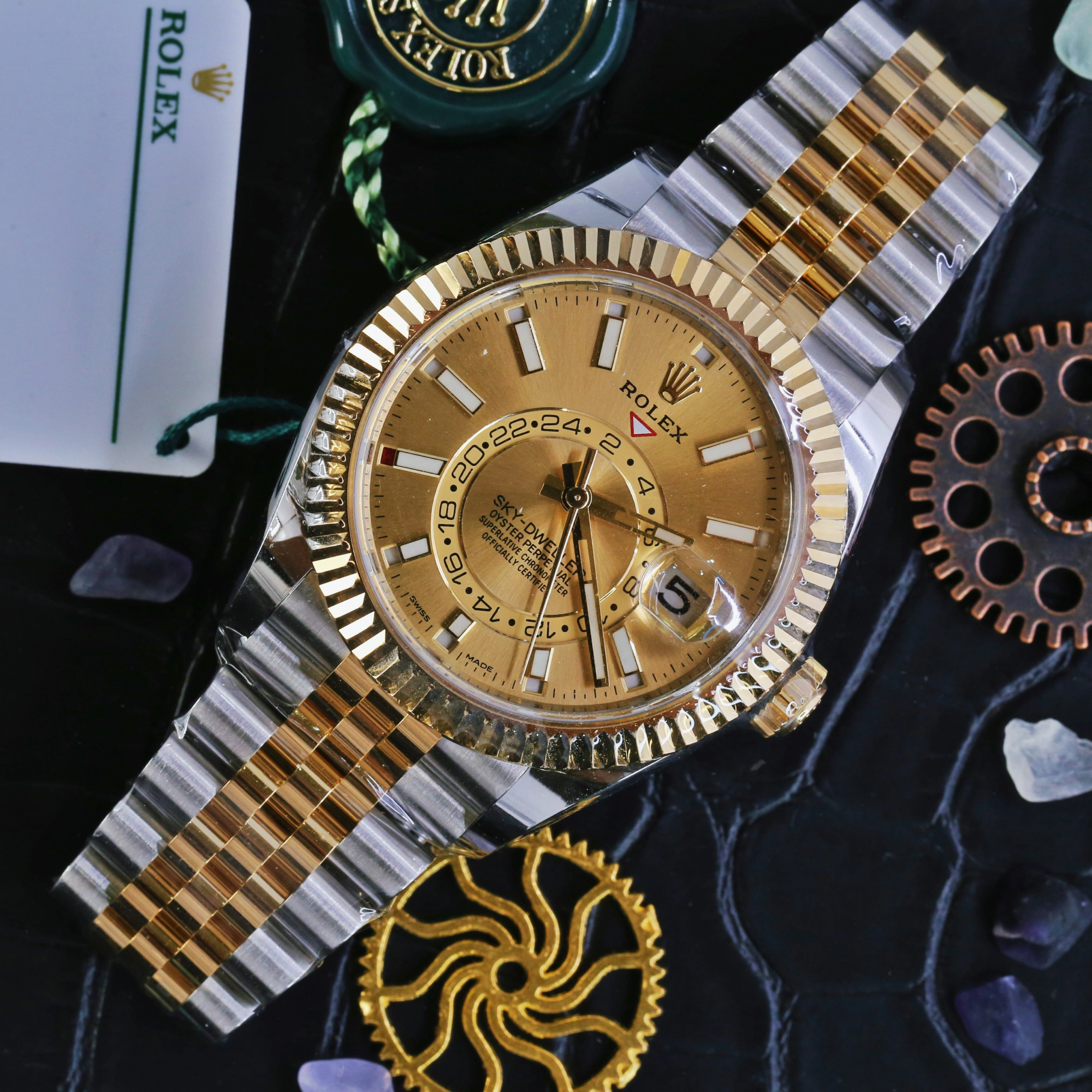 Rolex Sky-Dweller 42mm - Ref: 326933-0004 - Champagne Stick Dial, Two Tone Stainless Steel & 18K Yellow Gold Jubilee Bracelet Watch