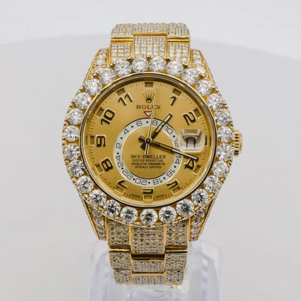 Rolex Sky-Dweller 42mm - Ref: 326938 - Champagne Dial & Custom Diamond Bezel, 18K Yellow Gold Oyster Custom Diamond Bracelet Watch