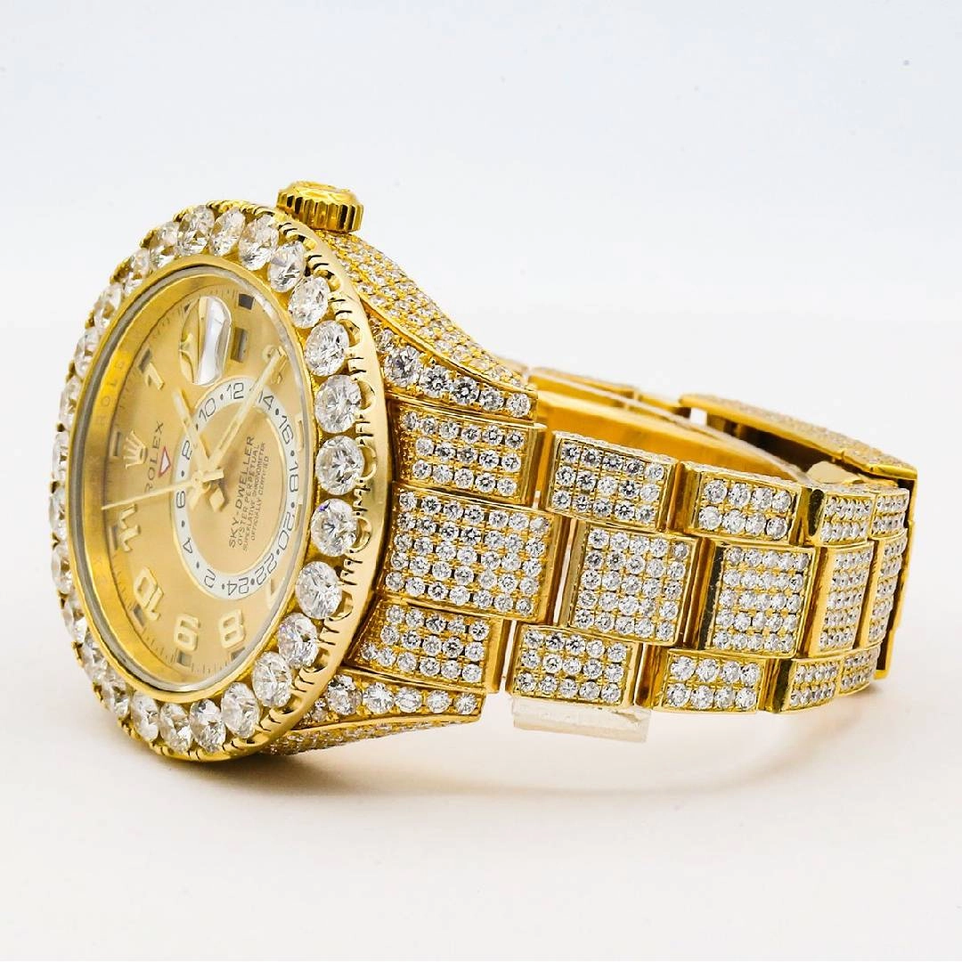 Rolex Sky-Dweller 42mm - Ref: 326938 - Champagne Dial & Custom Diamond Bezel, 18K Yellow Gold Oyster Custom Diamond Bracelet Watch