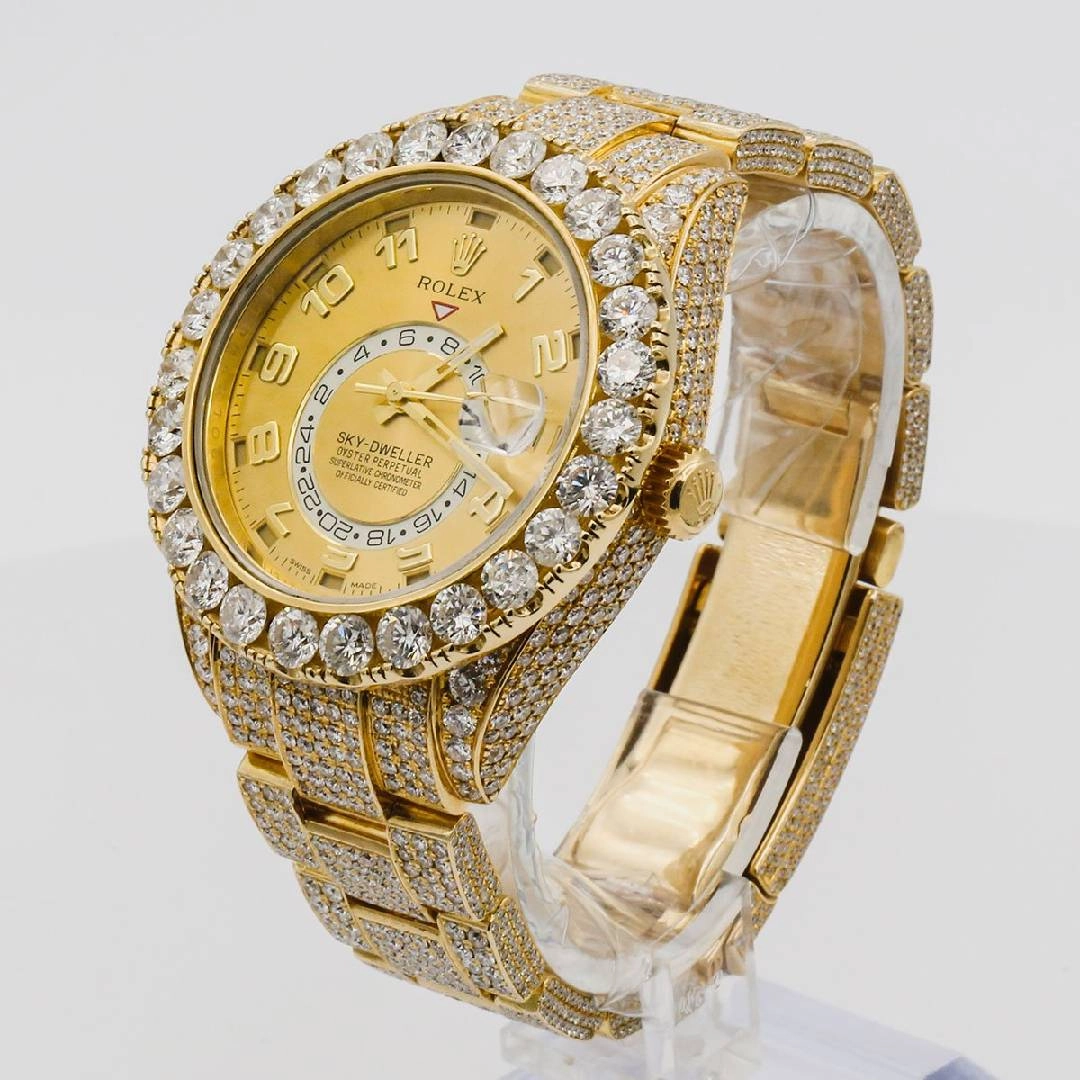 Rolex Sky-Dweller 42mm - Ref: 326938 - Champagne Dial & Custom Diamond Bezel, 18K Yellow Gold Oyster Custom Diamond Bracelet Watch