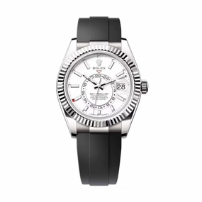 Rolex Sky-Dweller 42mm - Ref: 336239 - Intense White Stick Dial & 18K White Gold Case, Black Oysterflex Bracelet Watch