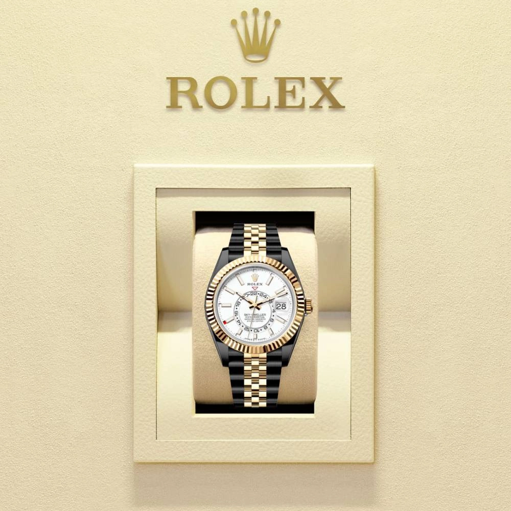 Rolex Sky-Dweller 42mm - Ref: 336933 (PVD) - Intense White Stick Dial, Two Tone Black PVD & 18K Yellow Gold Jubilee Bracelet Watch