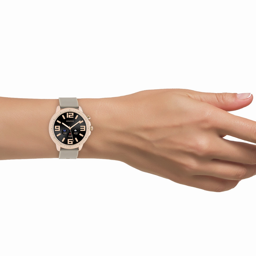 Rose gold coloured OOZOO smartwatch with taupe rubber strap - Q00302