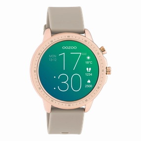 Rose gold coloured OOZOO smartwatch with taupe rubber strap - Q00302