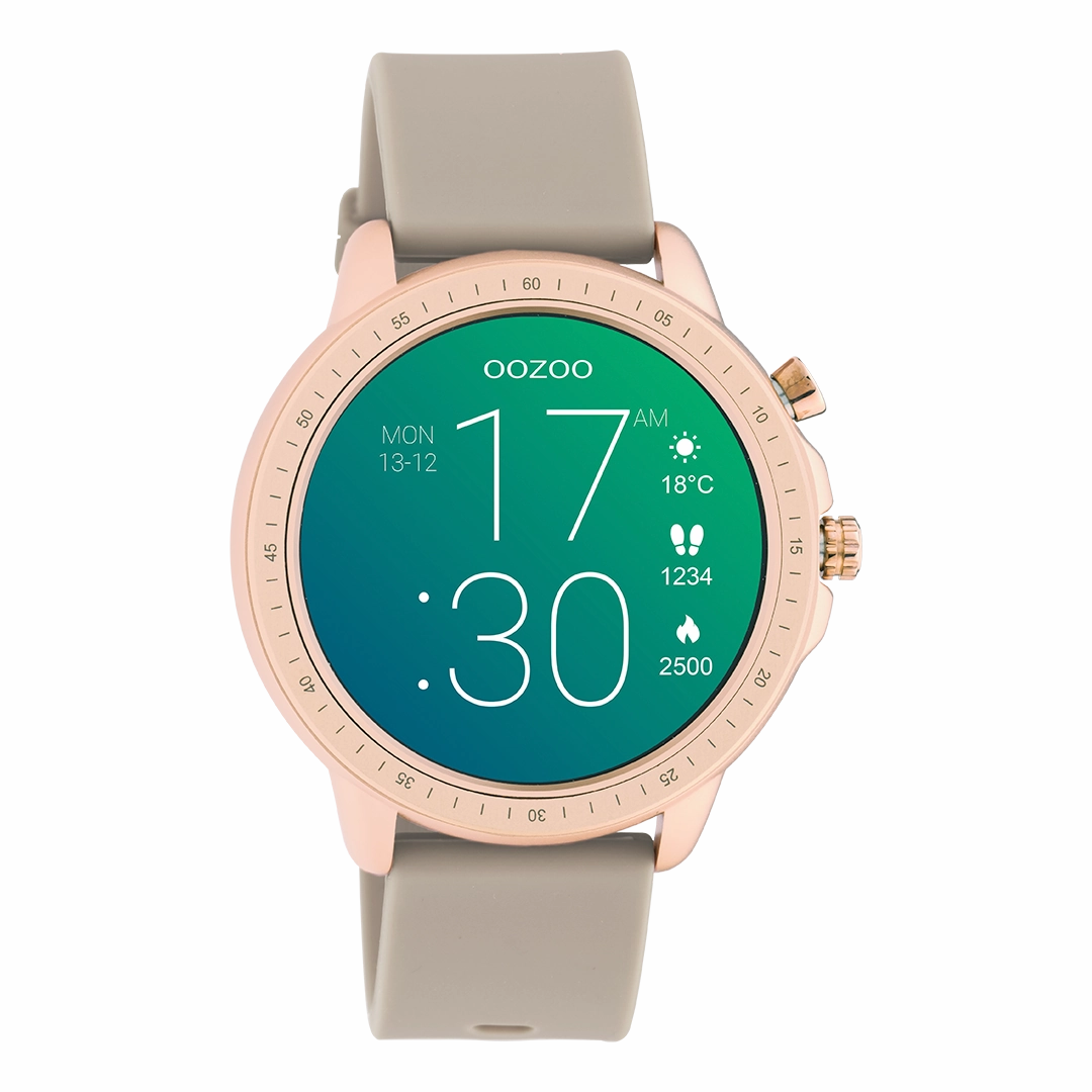 Rose gold coloured OOZOO smartwatch with taupe rubber strap - Q00302