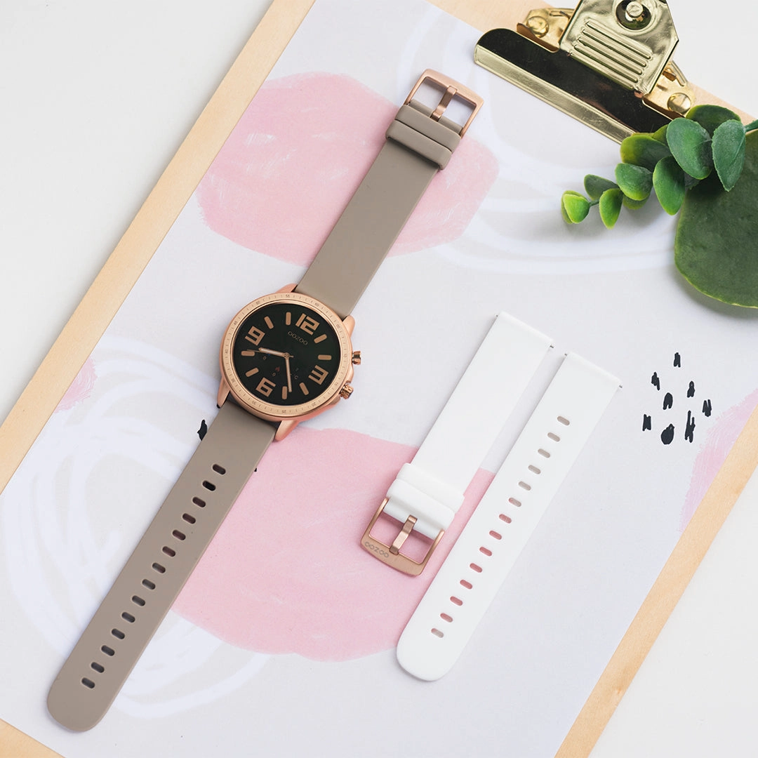 Rose gold coloured OOZOO smartwatch with taupe rubber strap - Q00302