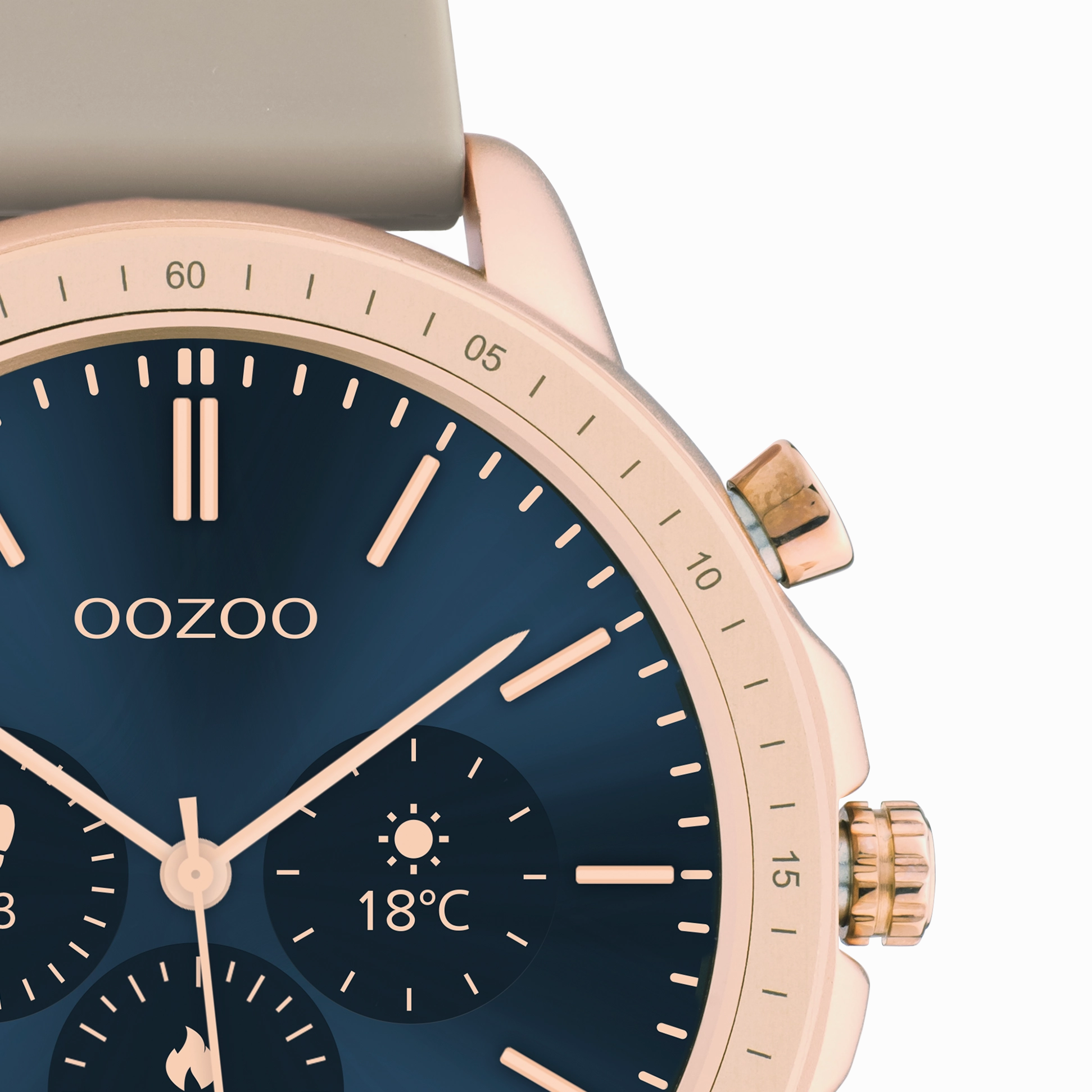 Rose gold coloured OOZOO smartwatch with taupe rubber strap - Q00302