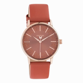 Rose gold coloured OOZOO watch with apricot brandy leather strap - C10934