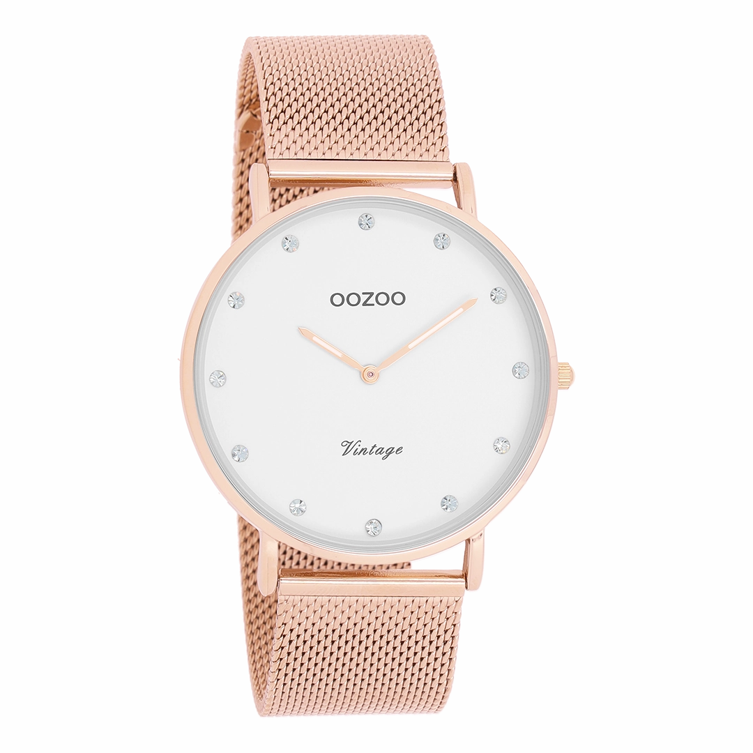 Rose gold coloured OOZOO watch with metal mesh bracelet - C20238