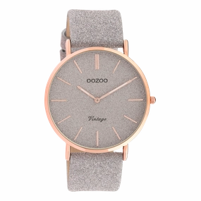 Rose gold coloured OOZOO watch with taupe leather strap - C20162
