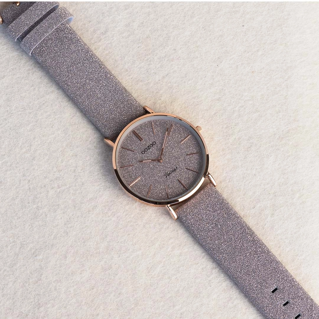 Rose gold coloured OOZOO watch with taupe leather strap - C20162
