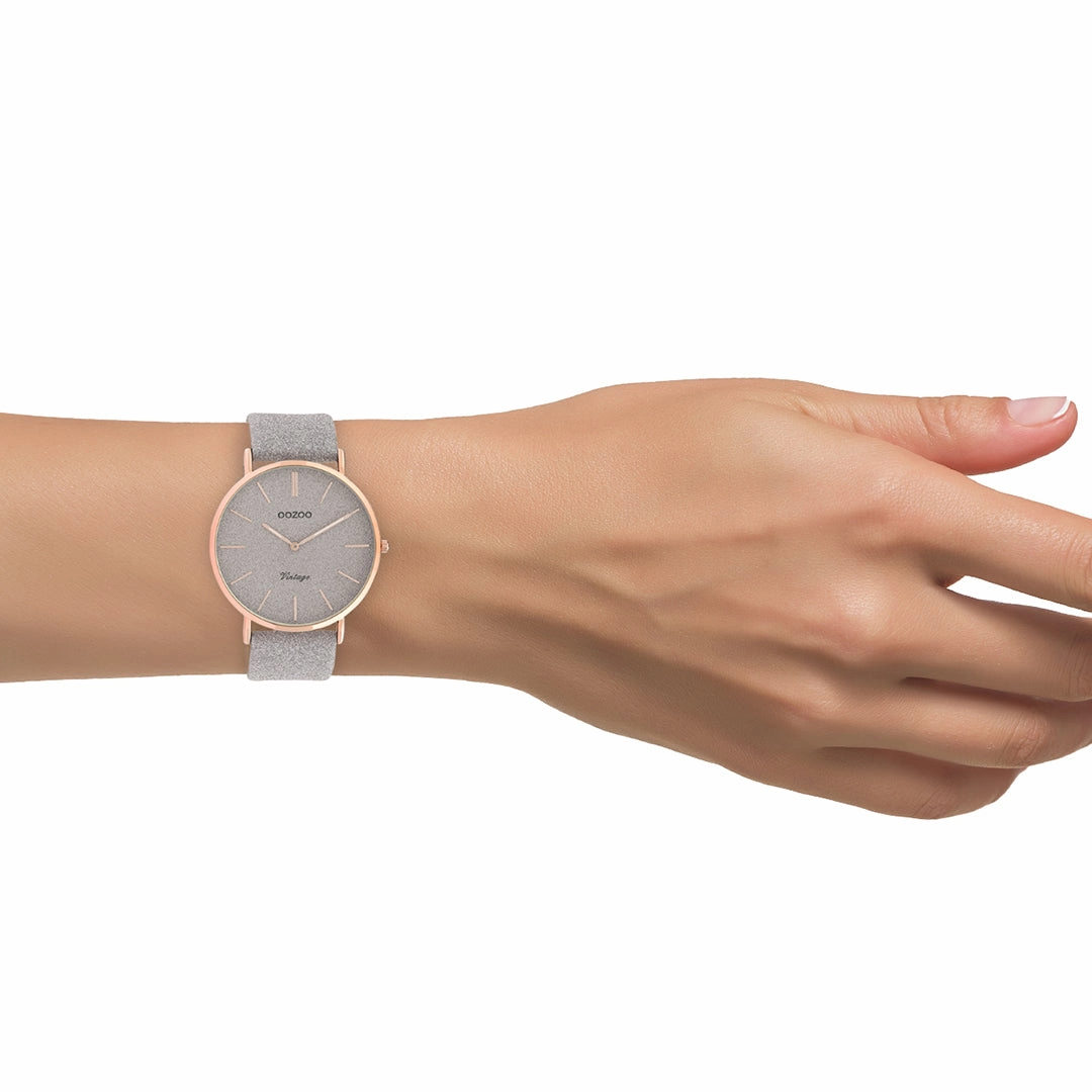 Rose gold coloured OOZOO watch with taupe leather strap - C20162