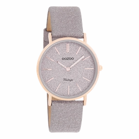 Rose gold coloured OOZOO watch with taupe leather strap - C20202