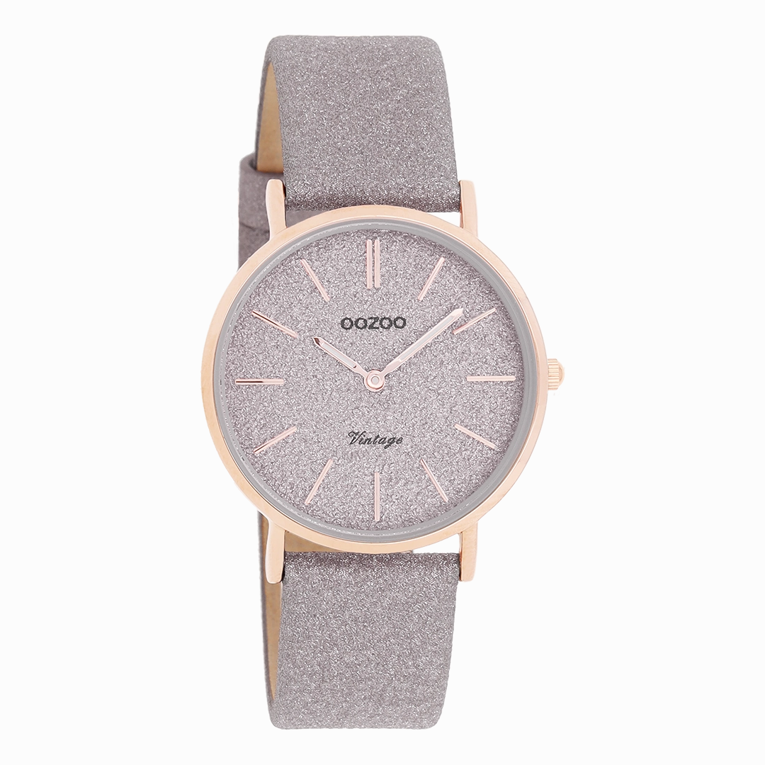 Rose gold coloured OOZOO watch with taupe leather strap - C20202
