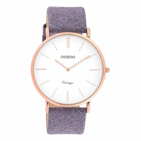 Rose gold coloured OOZOO watch with violet leather strap - C20152