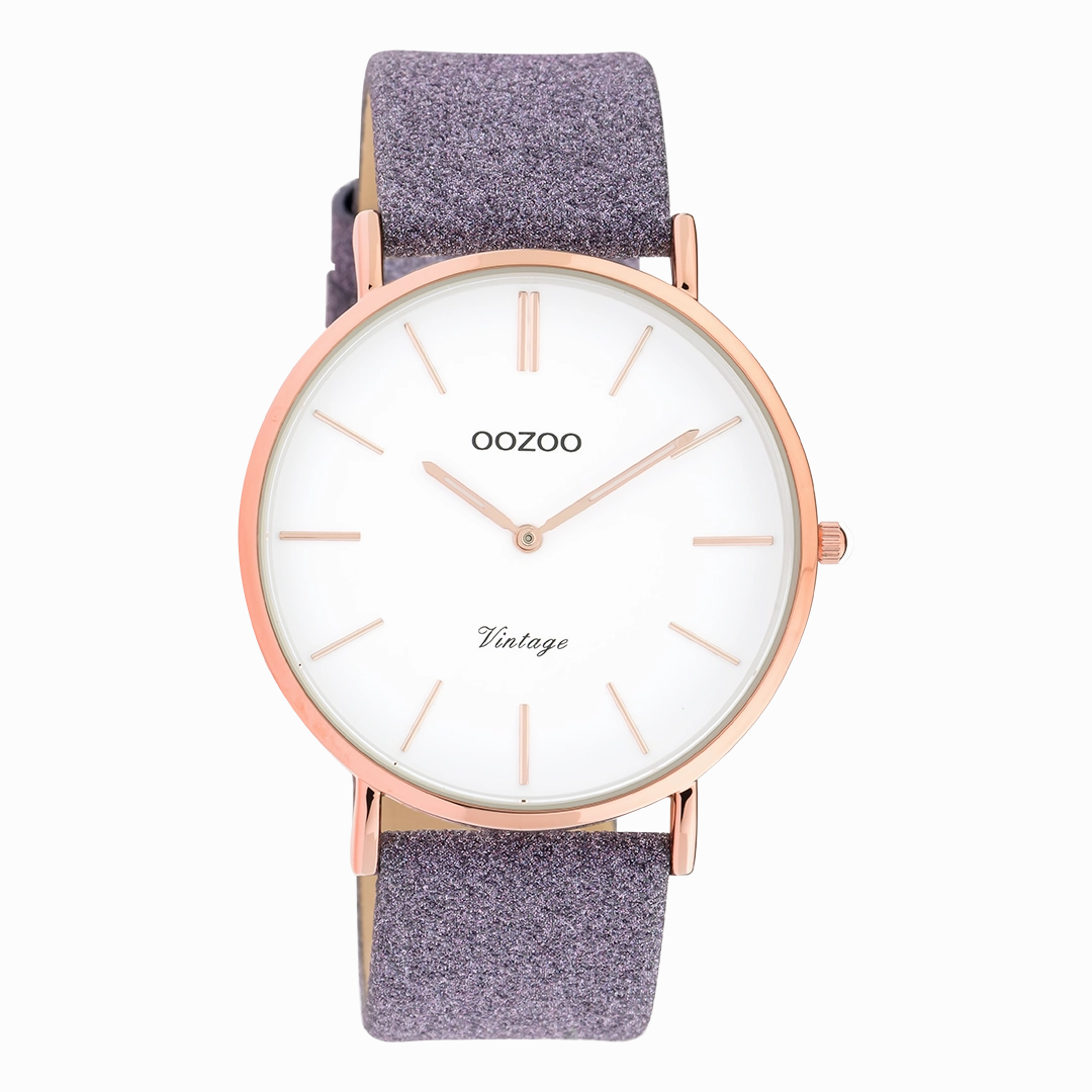 Rose gold coloured OOZOO watch with violet leather strap - C20152