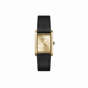 Rosefield Heirloom Champagne  Gold Black Leather Watch HCBLG-H07