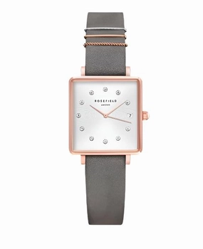 Rosefield Mini Boxy White Dial Grey Leather Strap Watch QWGR-Q037