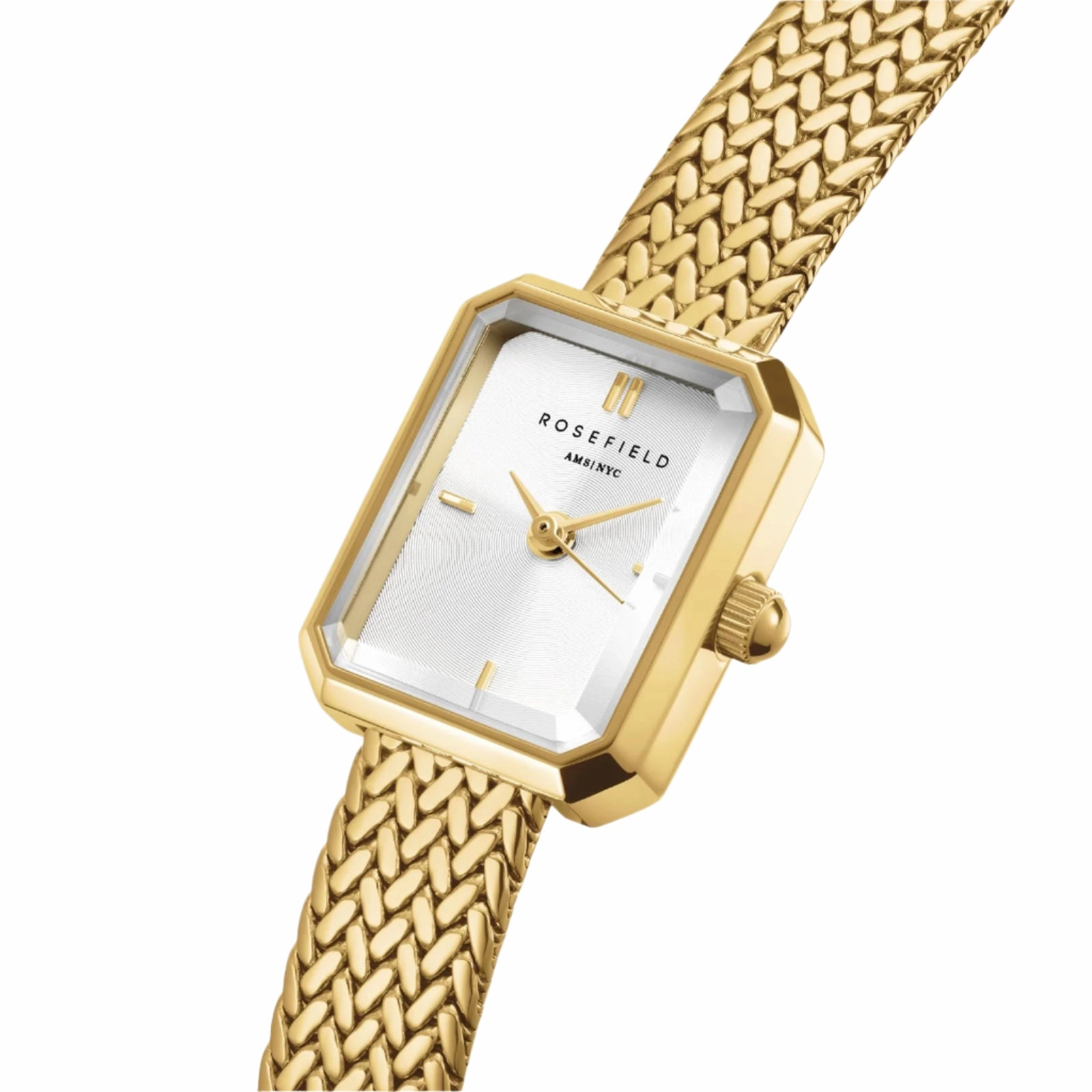 Rosefield Mini Octagon White Sunray Dial Stainless Steel Watch MWGMG-M01